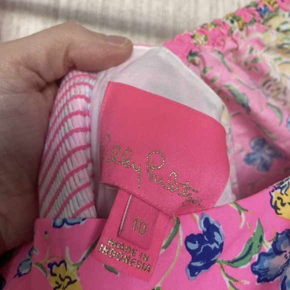 Lilly Pulitzer 10 Kay Babydoll Dress Prosecco Pink Tigress Garden Puffy Sleeves - Picture 2 of 12